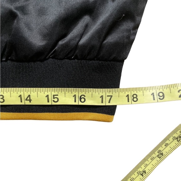 MAX black yellow long sleeve full zip bomber satin style jacket size med unisex - Picture 8 of 10